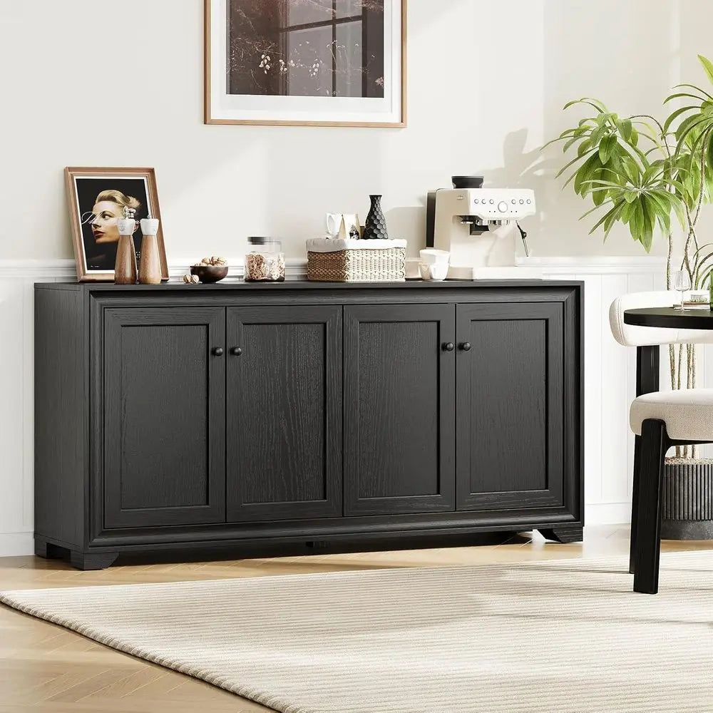 60" Buet Cabinet with Storage, 4 DoSideboard Buet Cabinet with Adjustable Shelves, ern Coee Bar ole Table or Living Room, Kitche