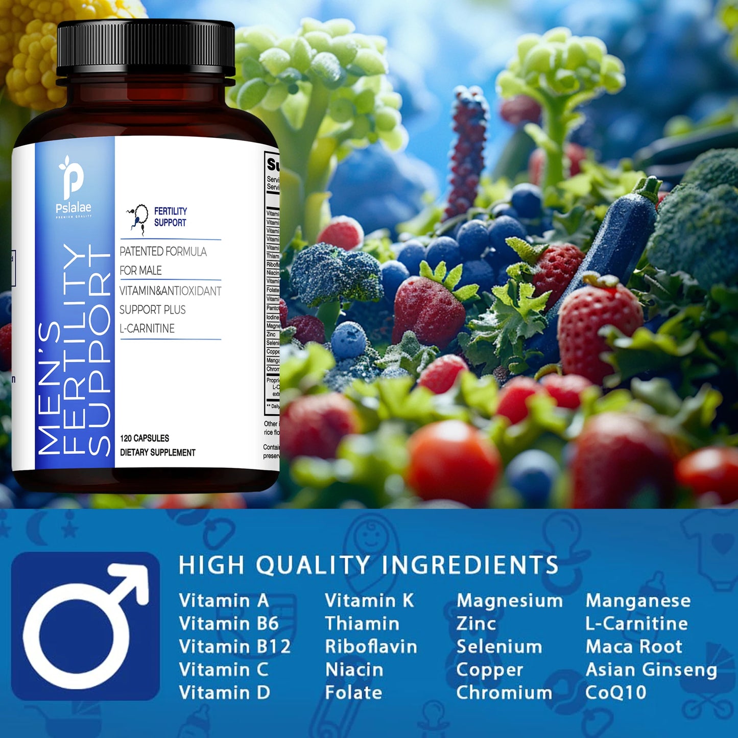 Men's Fertility Support - Supports Male Reproductive Health, Enhances Strength, Performance, Energy and Endurance - 120 Capsules