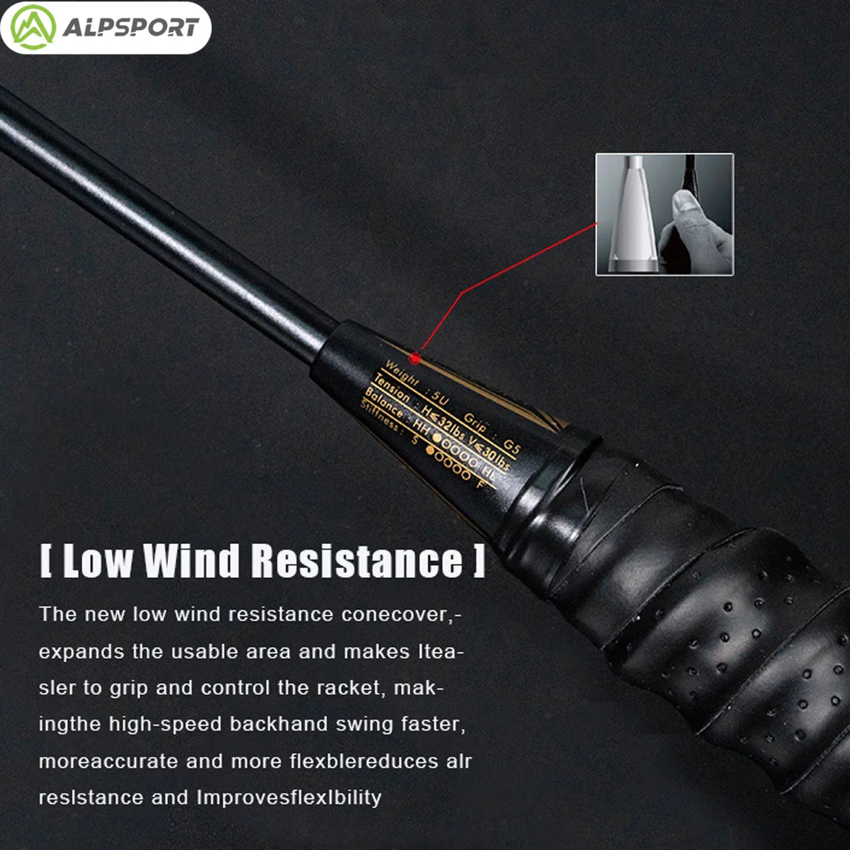Alpsport MH-V5 5U 75g Wave Legal Original Max 38lbs 100%Full Carbon Fiber Torsion Frame Badminton Racket Novice Professional