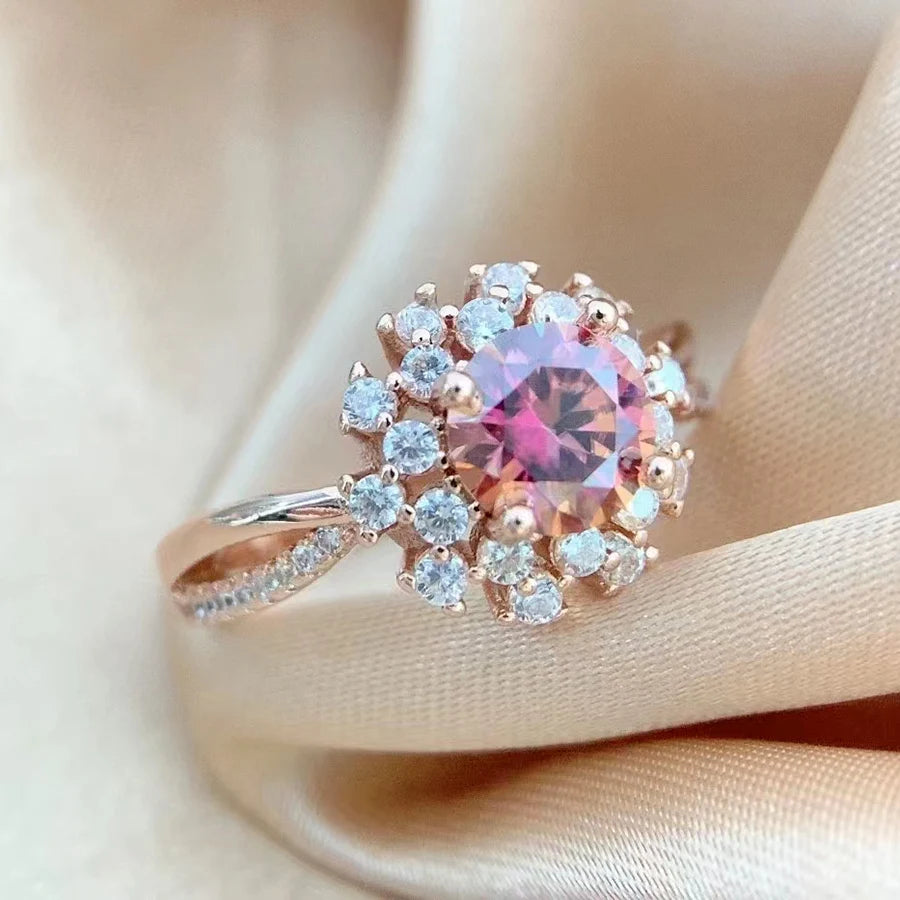 Luomansi Red Moissanite Ring 1 Carat 6.5MM with GRA Certificate 100% - S925 Silver Girl Jewelry Anniversary Gift