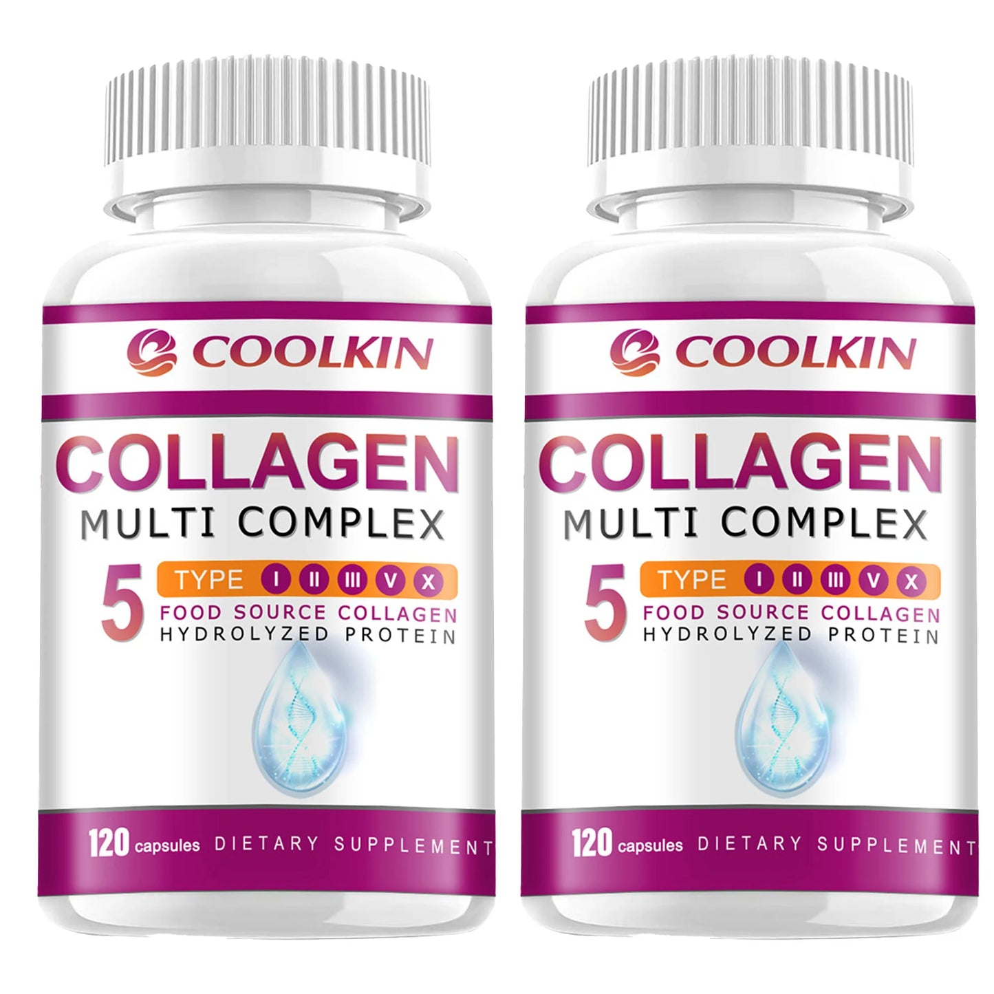 Collagen Complex - with Types I, II, III, V, X - for Healthy Hair, Bones, Cartilage, Skin & Nails - 120 Capsules