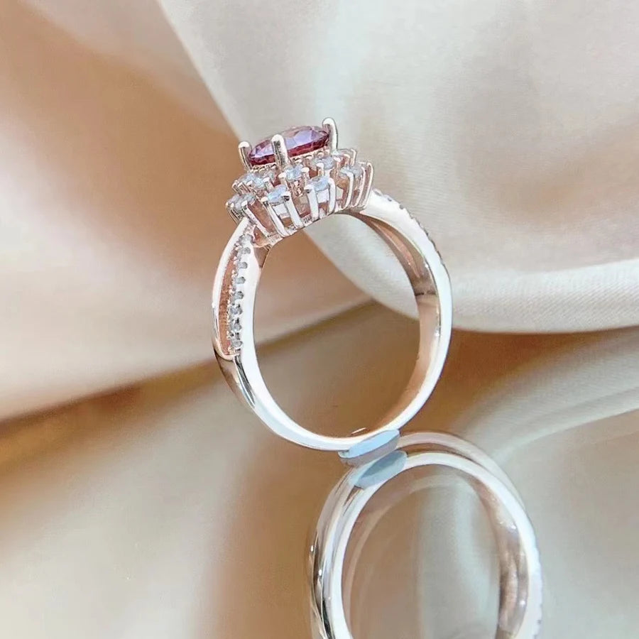 Luomansi Red Moissanite Ring 1 Carat 6.5MM with GRA Certificate 100% - S925 Silver Girl Jewelry Anniversary Gift