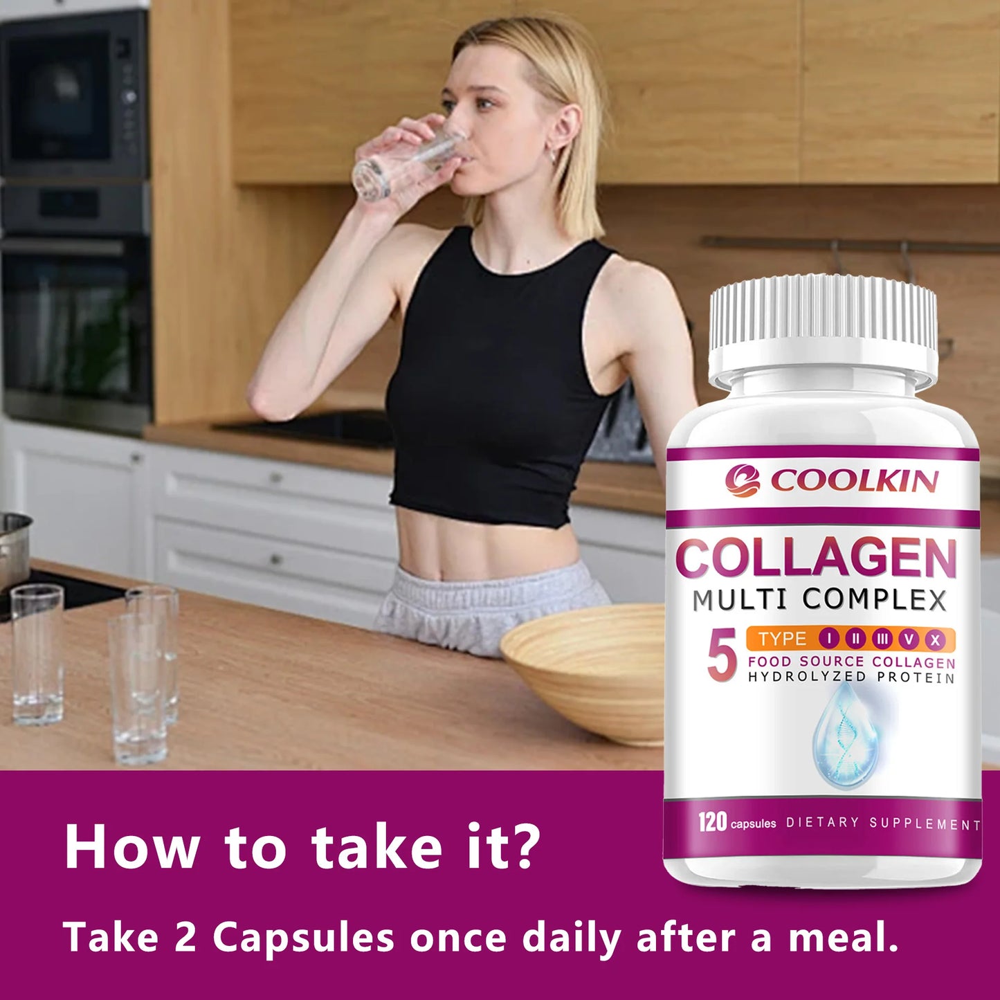 Collagen Complex - with Types I, II, III, V, X - for Healthy Hair, Bones, Cartilage, Skin & Nails - 120 Capsules