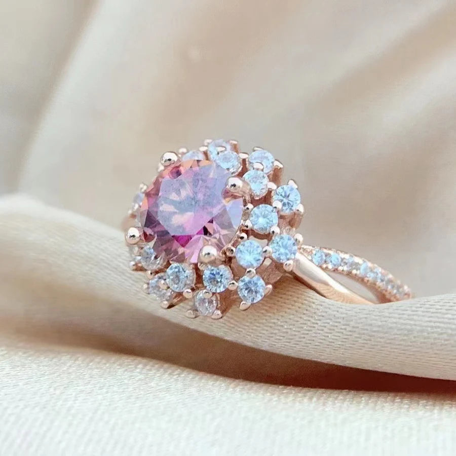 Luomansi Red Moissanite Ring 1 Carat 6.5MM with GRA Certificate 100% - S925 Silver Girl Jewelry Anniversary Gift