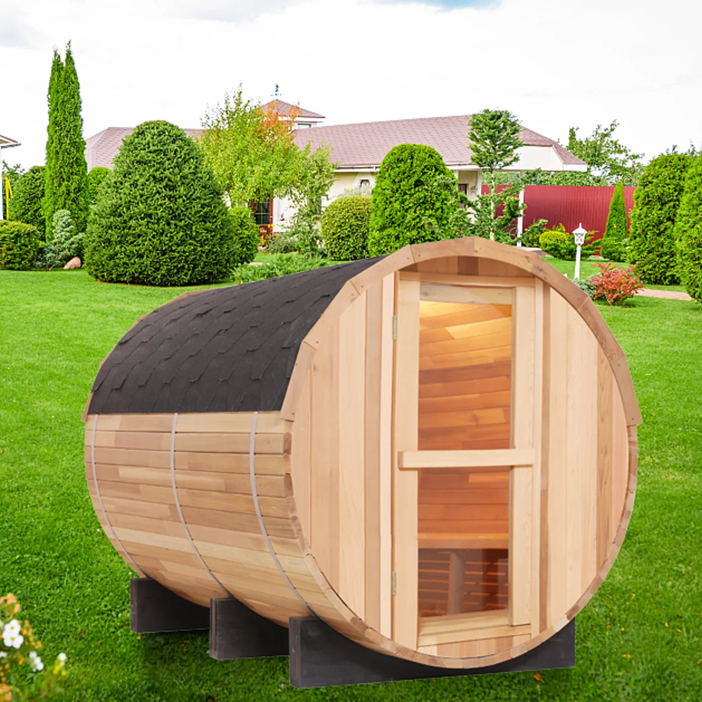New Canadian Cedar Outdoor Dry Steam Sauna Bath Room Cedar Barrel Sauna Traditional Steam Sauna Room