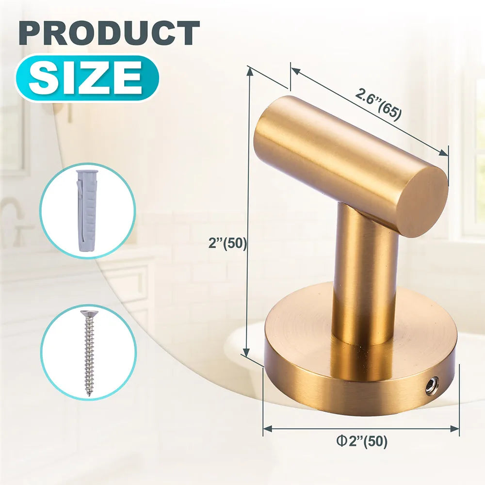Modern Hotel Style Rust Proof Stainless Steel Hanging Wall Hooks,Wall Mounted Robe Hook Jacket Hook,Luxury Gold Bathrobe Hooks