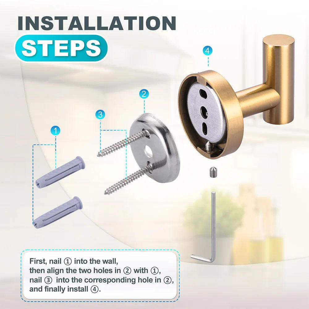 Modern Hotel Style Rust Proof Stainless Steel Hanging Wall Hooks,Wall Mounted Robe Hook Jacket Hook,Luxury Gold Bathrobe Hooks