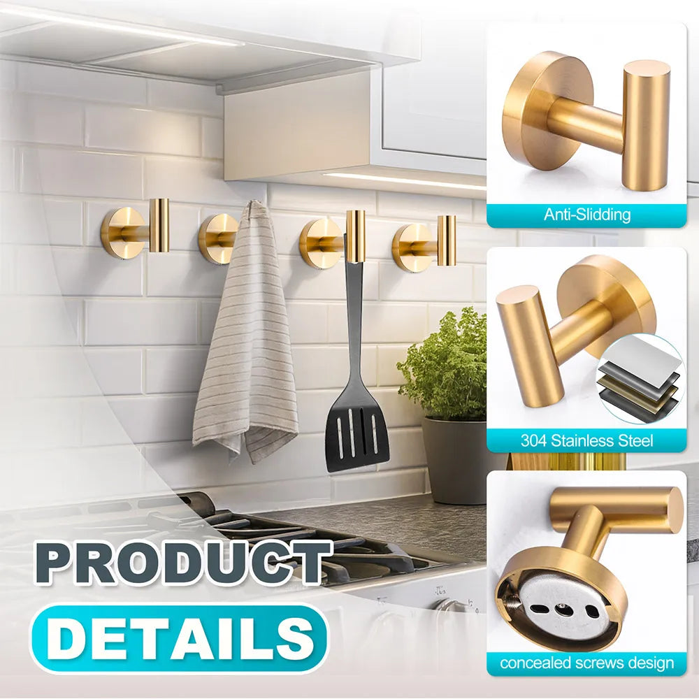 Modern Hotel Style Rust Proof Stainless Steel Hanging Wall Hooks,Wall Mounted Robe Hook Jacket Hook,Luxury Gold Bathrobe Hooks