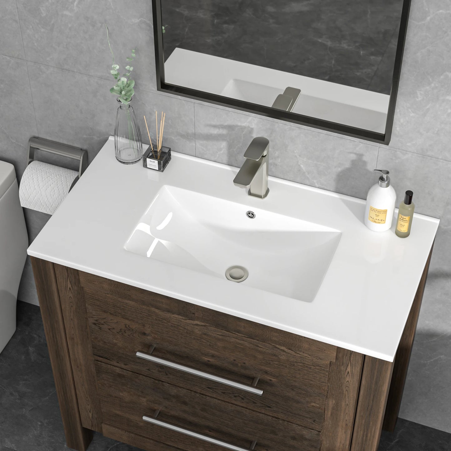 High Quality 36-Inch Ceramic Above-Counter Cabinet Basin Wash Sink Edge Thin Edge Vanity Easy Clean Rectangle Shape