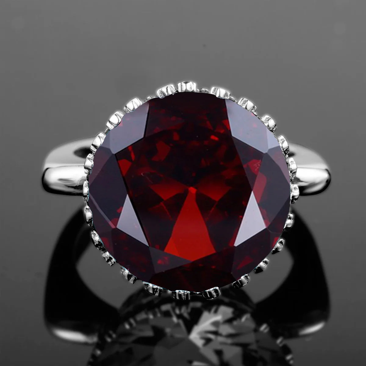 Szjinao Round Cut 16*16mm Garnet Ring Women Massive Genuine 925 Sterling Silver Vintage Large Wide Silver 925 Women's Jewellry F
