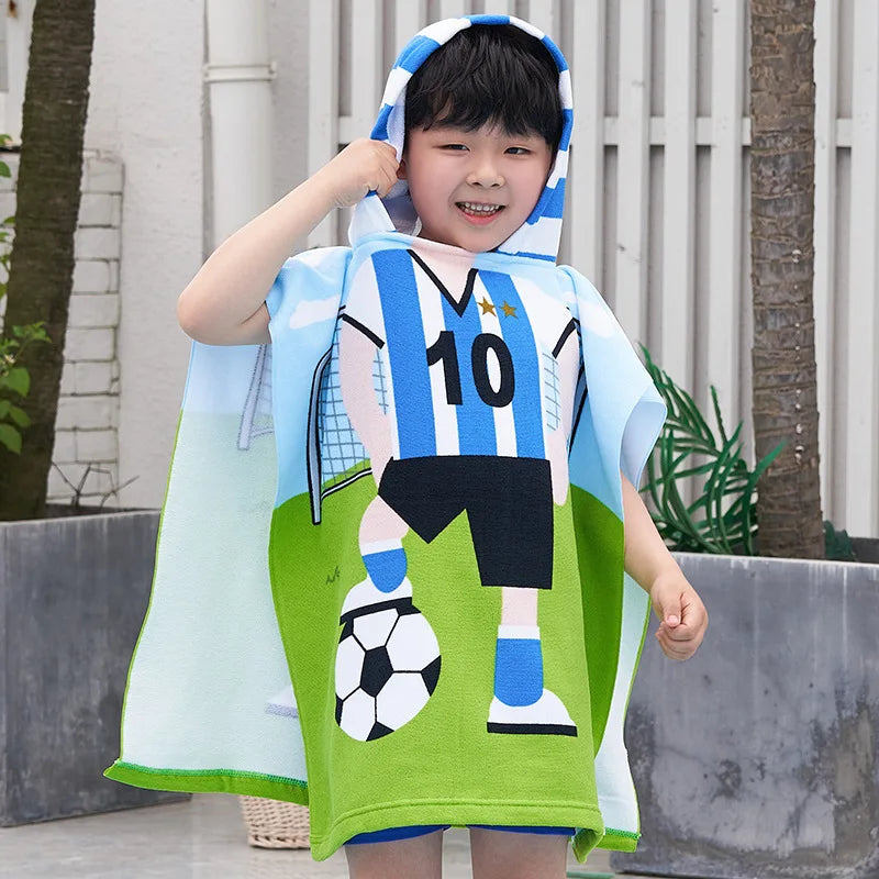 Large Cute Kids Hooded Bath Towel Cloak Cartoon Print Boys Girls Bathroom Beach Can Wear Super Absorbent Child Sunscreen Shawel