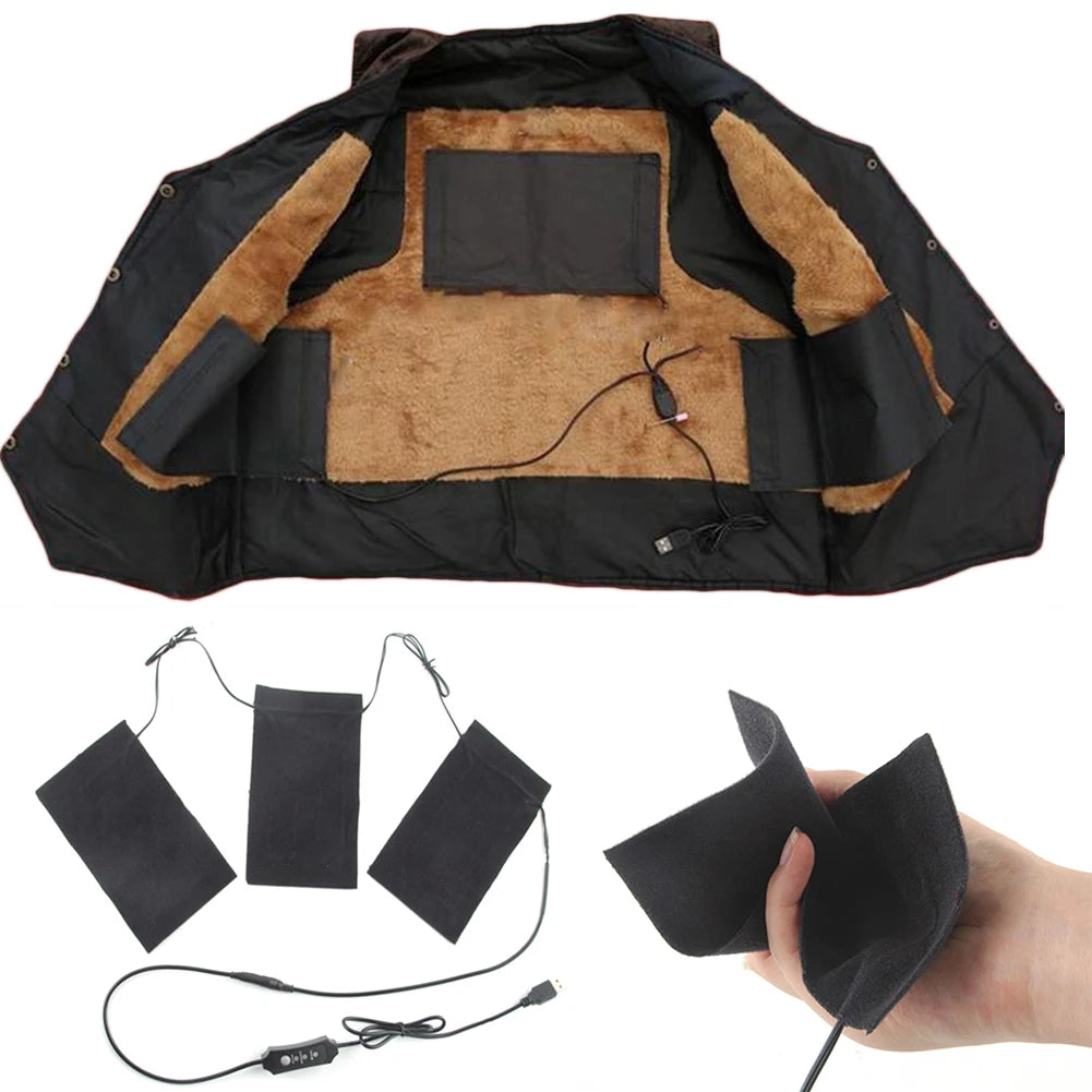 USB Electric Heated Jacket Heating Pad Outdoor Themal Warm Winter Heating Vest Pads For DIY Heated Clothing 1 Set Method