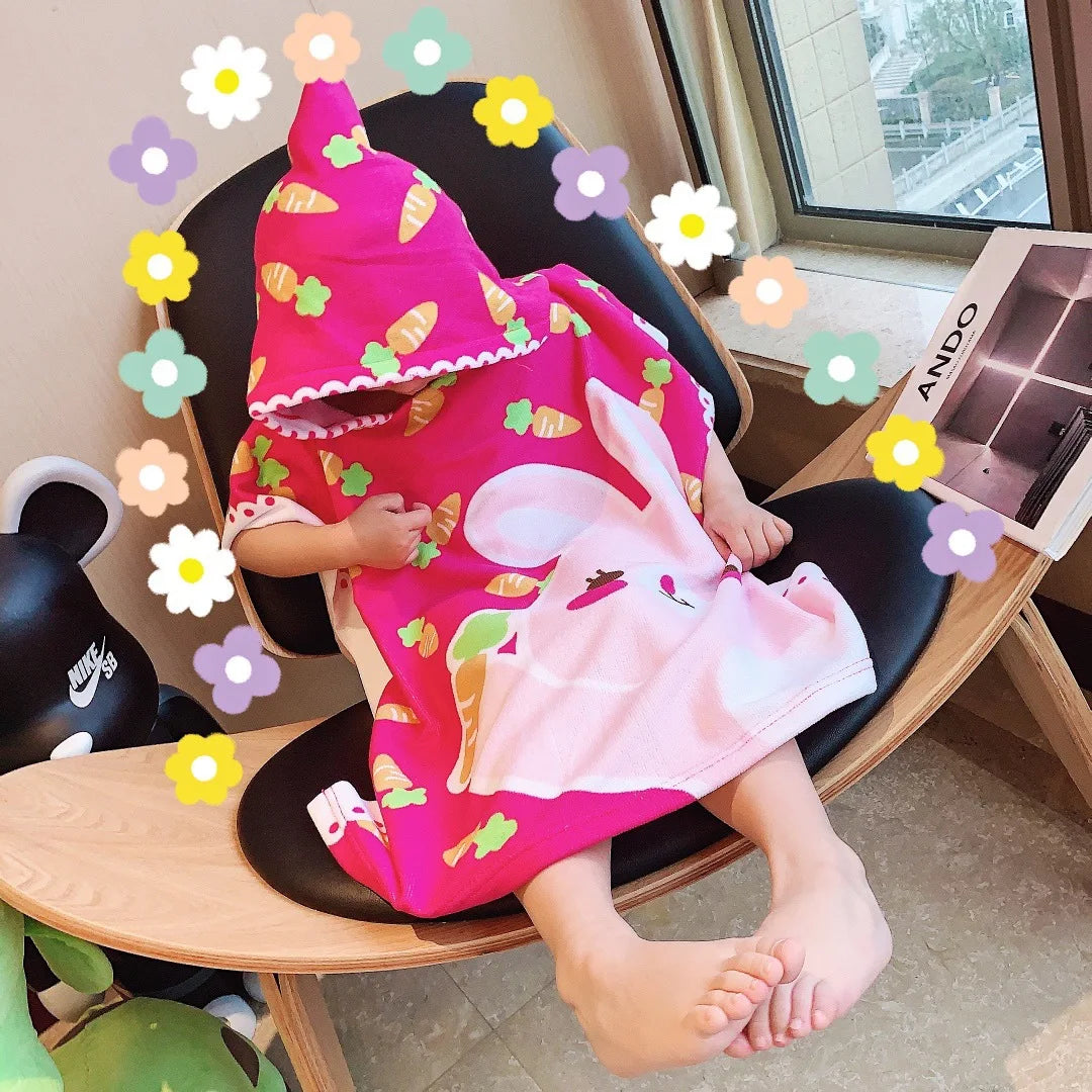 Large Cute Kids Hooded Bath Towel Cloak Cartoon Print Boys Girls Bathroom Beach Can Wear Super Absorbent Child Sunscreen Shawel