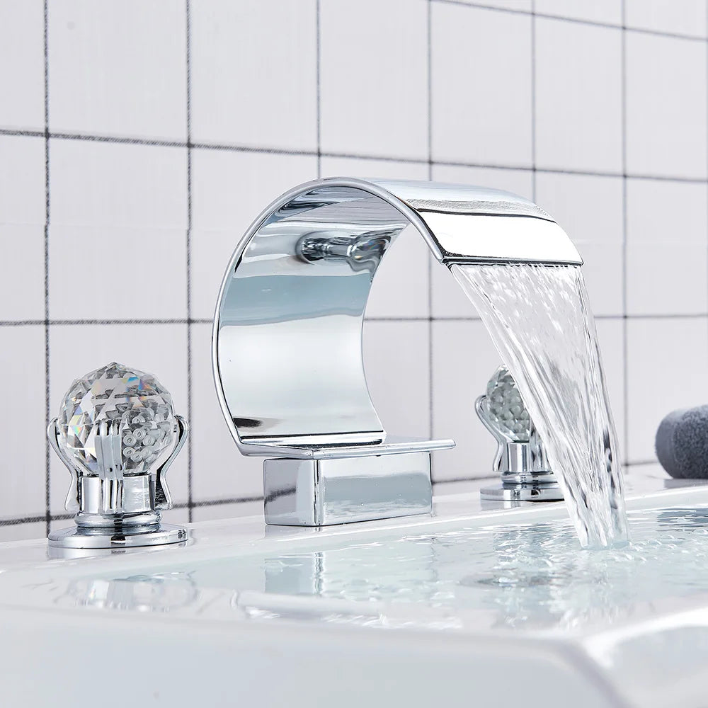 Uythner Bathroom Basin Crystal Faucet Bathtub Mixer Basin Sink Tap Wide Spout Waterfall Bath Hot And Cold Water Mixer Crane
