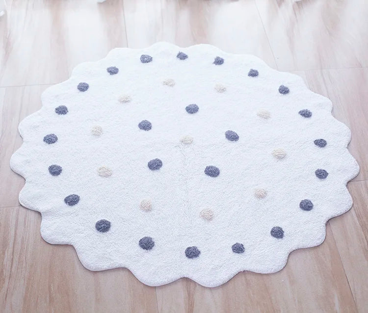 Nordic Round Rug Cotton Dots Floor Mat Soft Pink White Carpet Baby Play Area Children Bedroom Pad Kawaii Home Living Room Decor