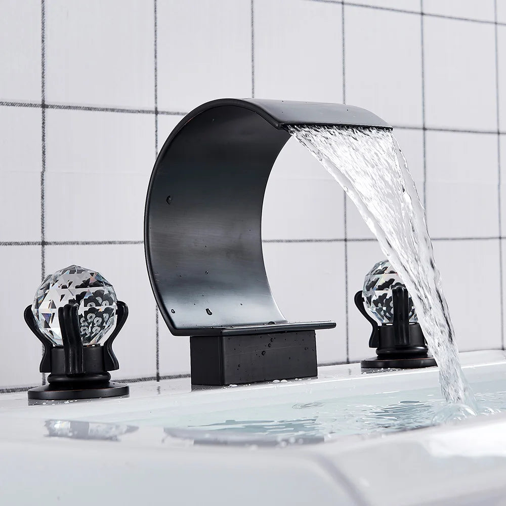 Uythner Bathroom Basin Crystal Faucet Bathtub Mixer Basin Sink Tap Wide Spout Waterfall Bath Hot And Cold Water Mixer Crane