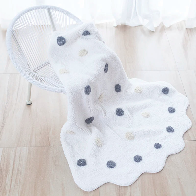 Nordic Round Rug Cotton Dots Floor Mat Soft Pink White Carpet Baby Play Area Children Bedroom Pad Kawaii Home Living Room Decor