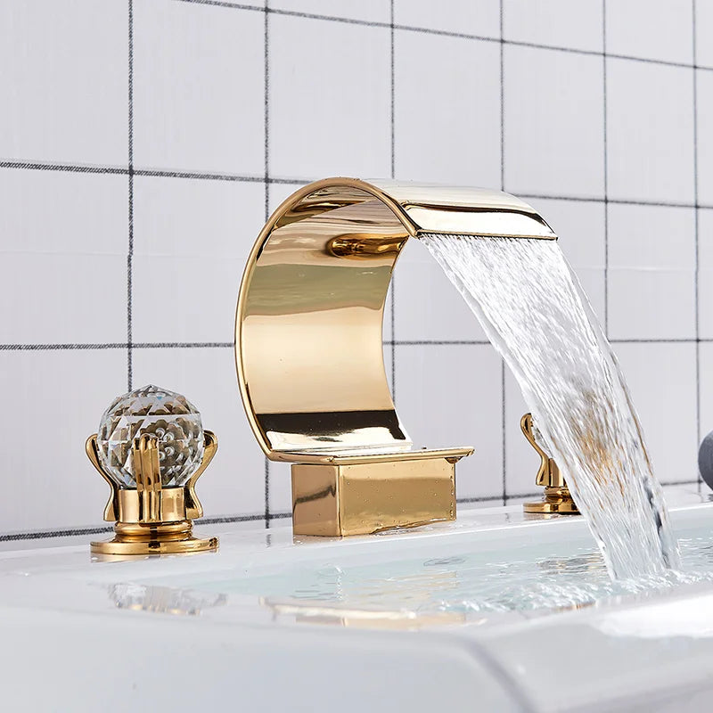 Uythner Bathroom Basin Crystal Faucet Bathtub Mixer Basin Sink Tap Wide Spout Waterfall Bath Hot And Cold Water Mixer Crane