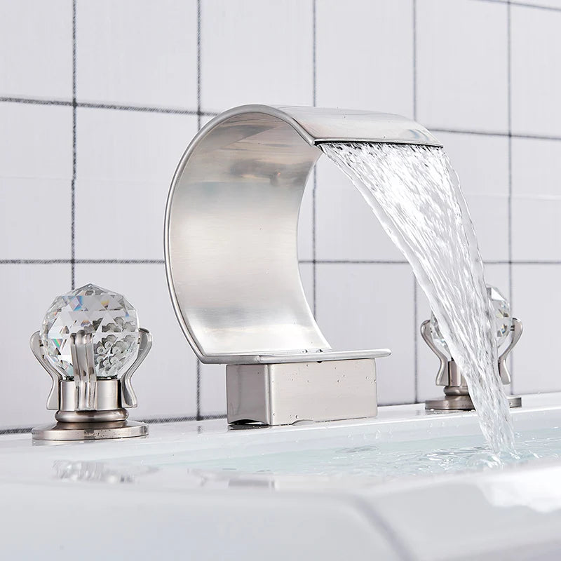 Uythner Bathroom Basin Crystal Faucet Bathtub Mixer Basin Sink Tap Wide Spout Waterfall Bath Hot And Cold Water Mixer Crane