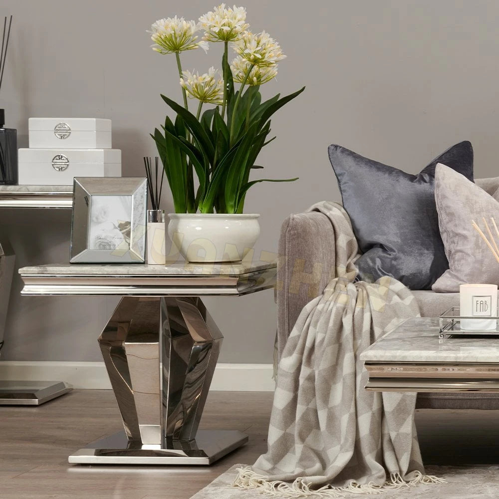 Living Room Furniture Small Marble Top Silver Stainless Steel End Side Table Modern Side Tables for Home