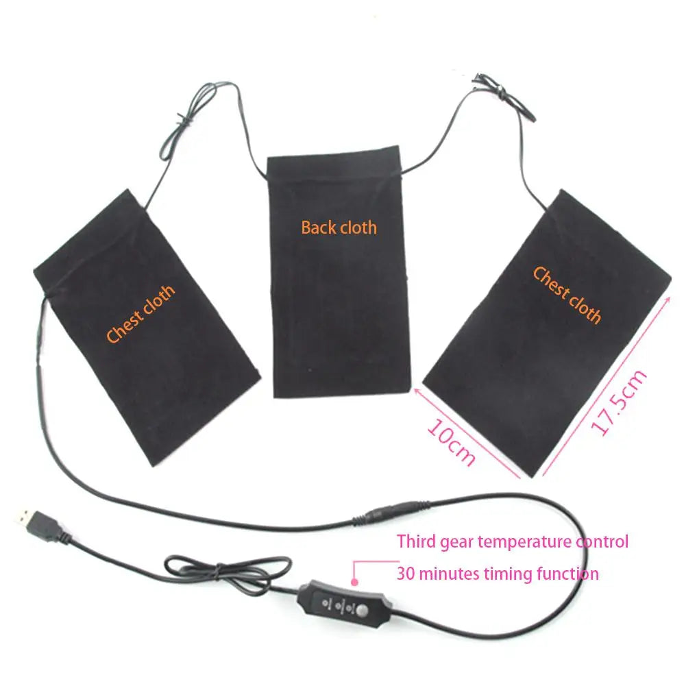 USB Electric Heated Jacket Heating Pad Outdoor Themal Warm Winter Heating Vest Pads For DIY Heated Clothing 1 Set Method