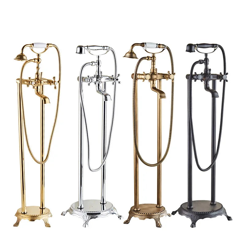 Antique Gold Bathroom Bathtub Faucet Mixer Shower OEM Brass Floor Freestanding Bath Tap