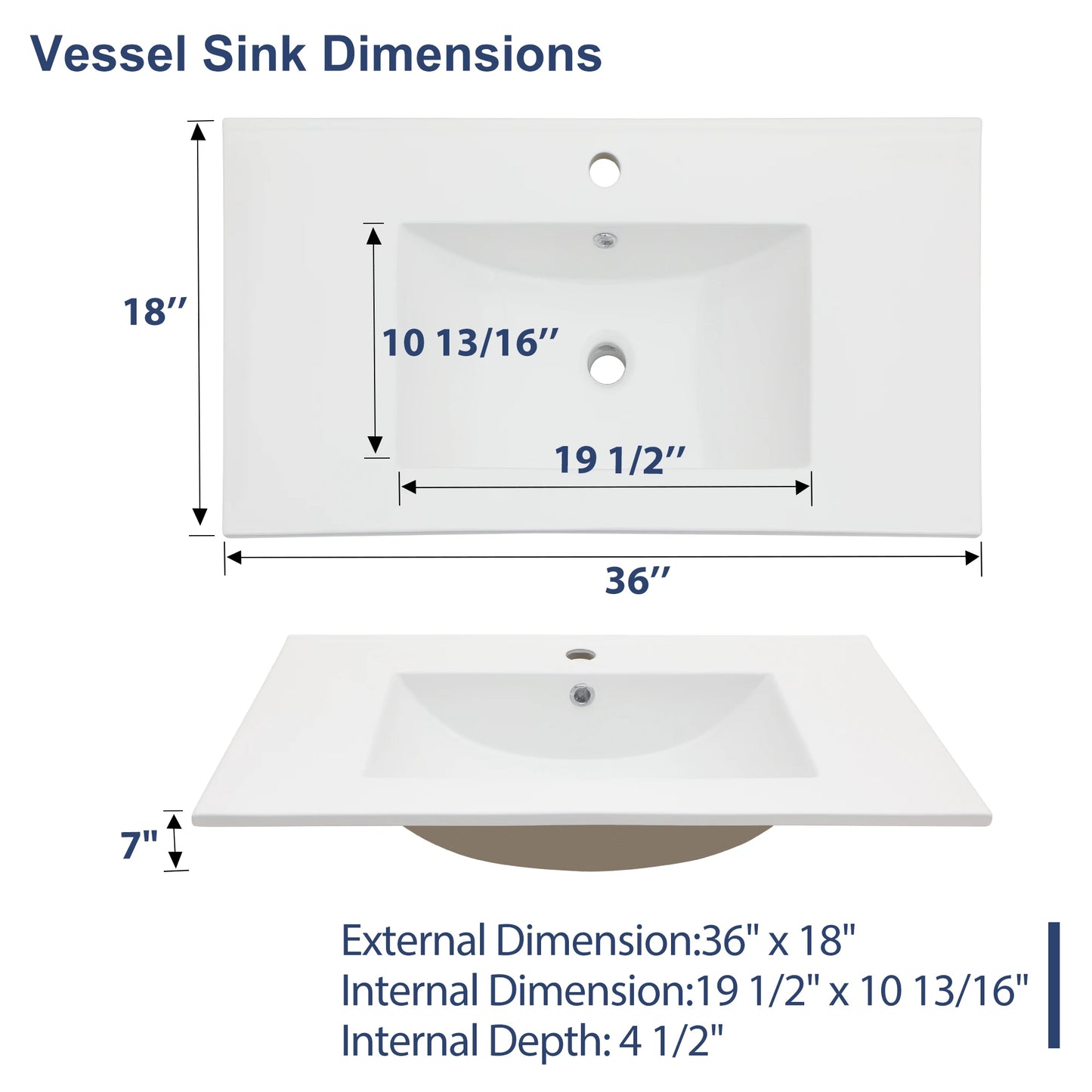 High Quality 36-Inch Ceramic Above-Counter Cabinet Basin Wash Sink Edge Thin Edge Vanity Easy Clean Rectangle Shape