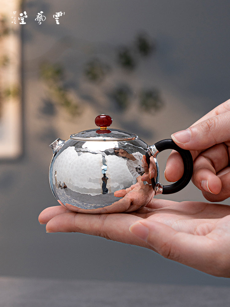 Yunyitang Pure Silver 999 Teapot Handmade Tea Set Furong Xishi For Home Small Silver Teapot