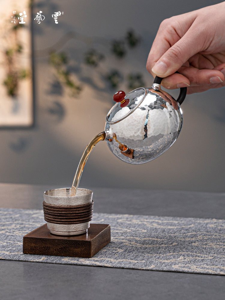 Yunyitang Pure Silver 999 Teapot Handmade Tea Set Furong Xishi For Home Small Silver Teapot