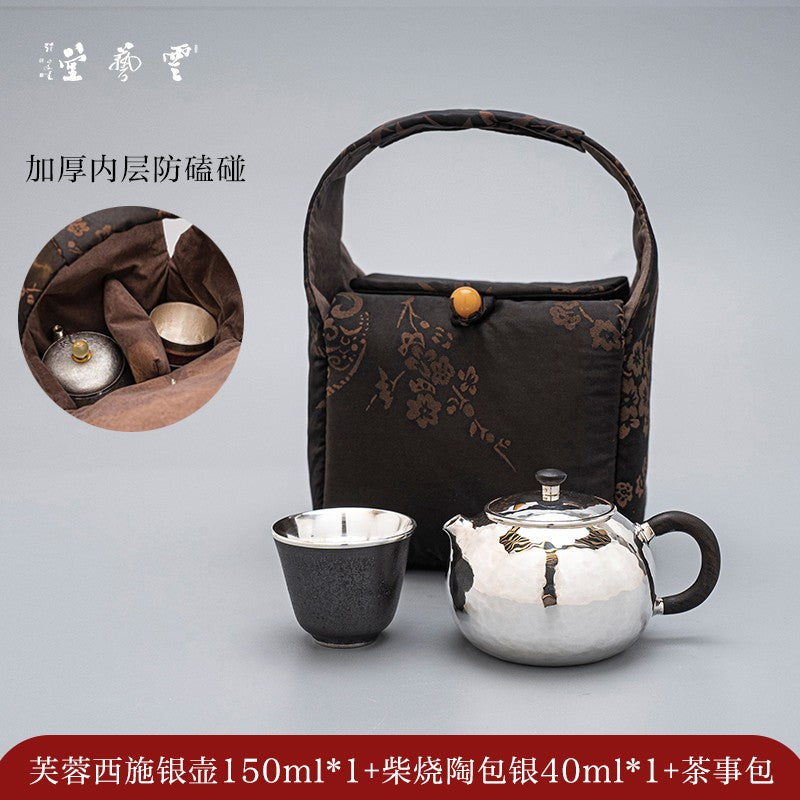 Yunyitang Pure Silver 999 Teapot Handmade Tea Set Furong Xishi For Home Small Silver Teapot