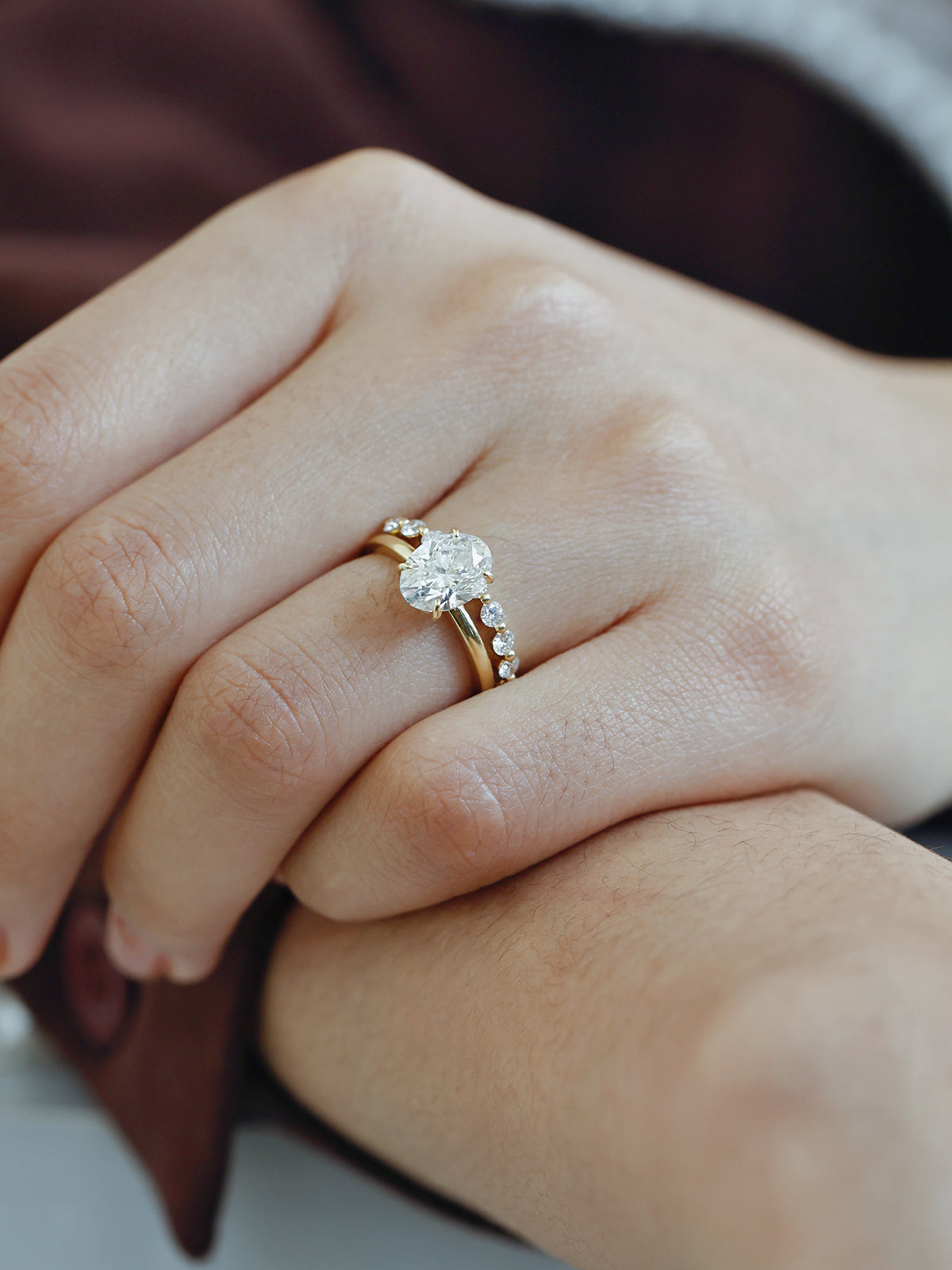 HD Fanxing 18K Gold Artificial Synthetic Cultivation Diamond Shining Easiest for Match Twin Half Circle round Diamond Row Diamond Ring Ins