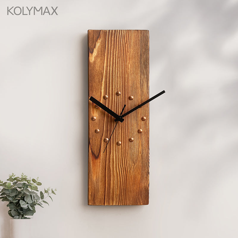 Retro Solid Wood Rectangular Wall Clock American Style Nostalgic Decorative Clock Minimalist Art Mute Clock Living Room Punch-Free