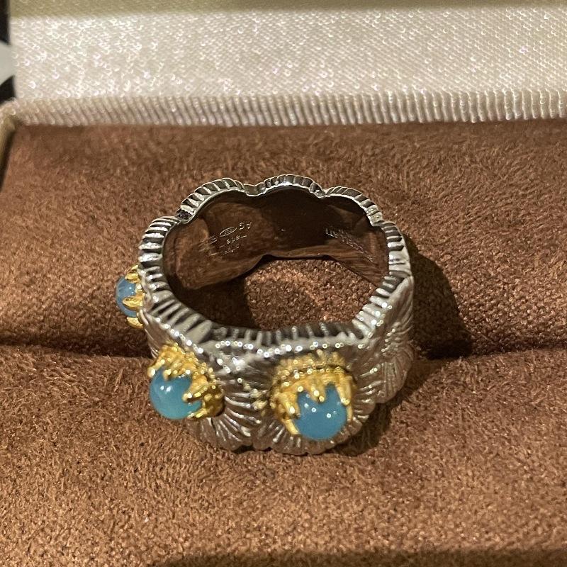 Light Luxury High-Grade Buchilati Style Blue Crystal Daisy Ring Women Niche Design Versatile Exquisite Retro Index Finger Ring
