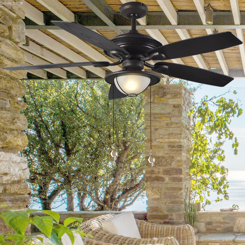 Outdoor Rainproof Ceiling Fan Lights Balcony Garden House Pavilion Waterproof and Sun Protection American Ceiling Fan, with Light Mute Fan Lamp