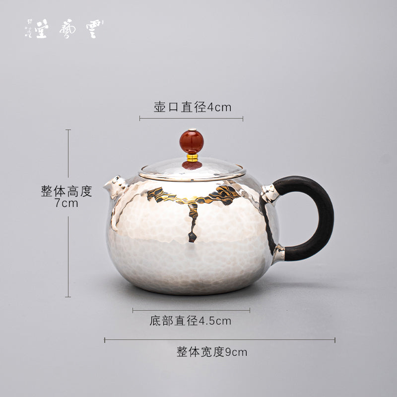Yunyitang Pure Silver 999 Teapot Handmade Tea Set Furong Xishi For Home Small Silver Teapot
