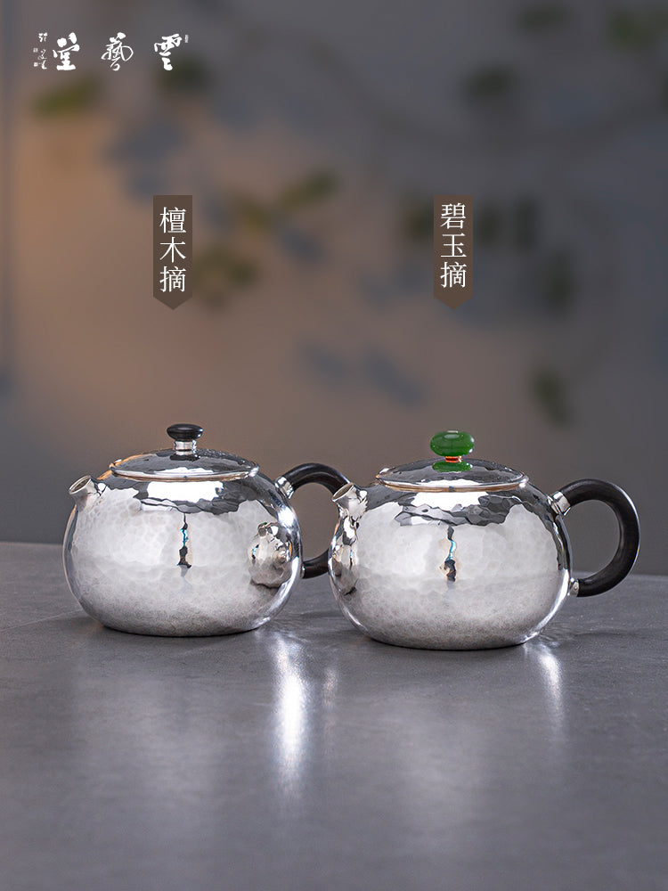 Yunyitang Pure Silver 999 Teapot Handmade Tea Set Furong Xishi For Home Small Silver Teapot