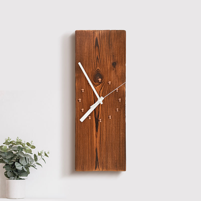 Retro Solid Wood Rectangular Wall Clock American Style Nostalgic Decorative Clock Minimalist Art Mute Clock Living Room Punch-Free