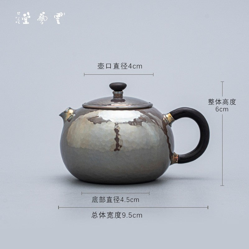 Yunyitang Pure Silver 999 Teapot Handmade Tea Set Furong Xishi For Home Small Silver Teapot