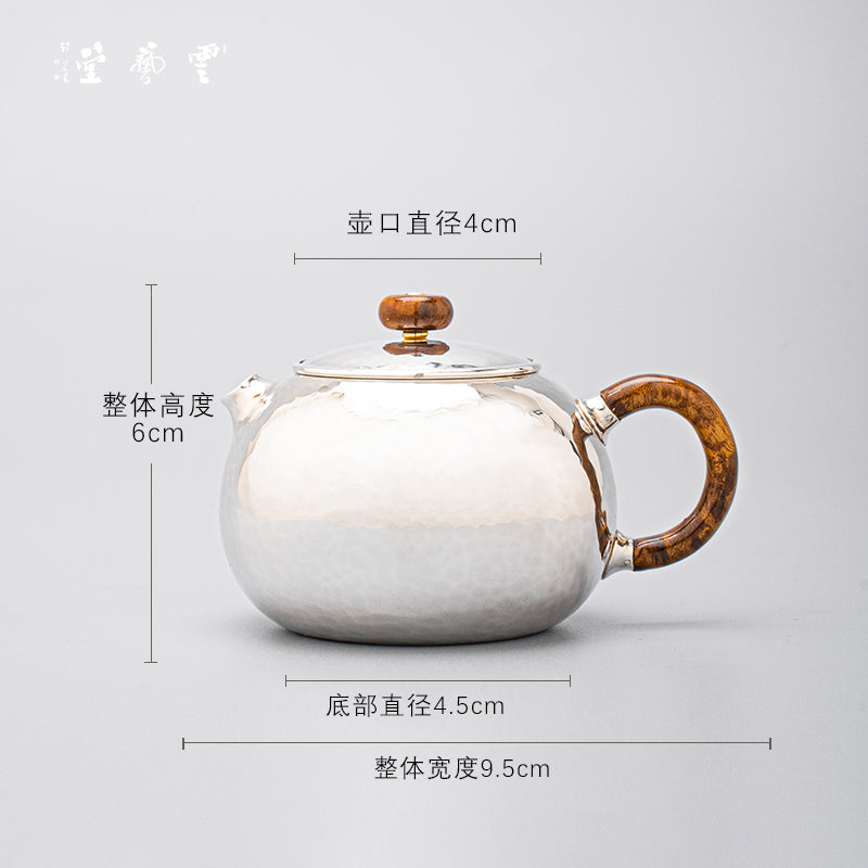 Yunyitang Pure Silver 999 Teapot Handmade Tea Set Furong Xishi For Home Small Silver Teapot