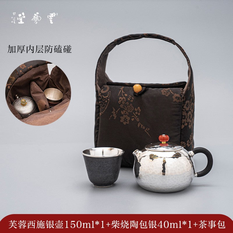 Yunyitang Pure Silver 999 Teapot Handmade Tea Set Furong Xishi For Home Small Silver Teapot