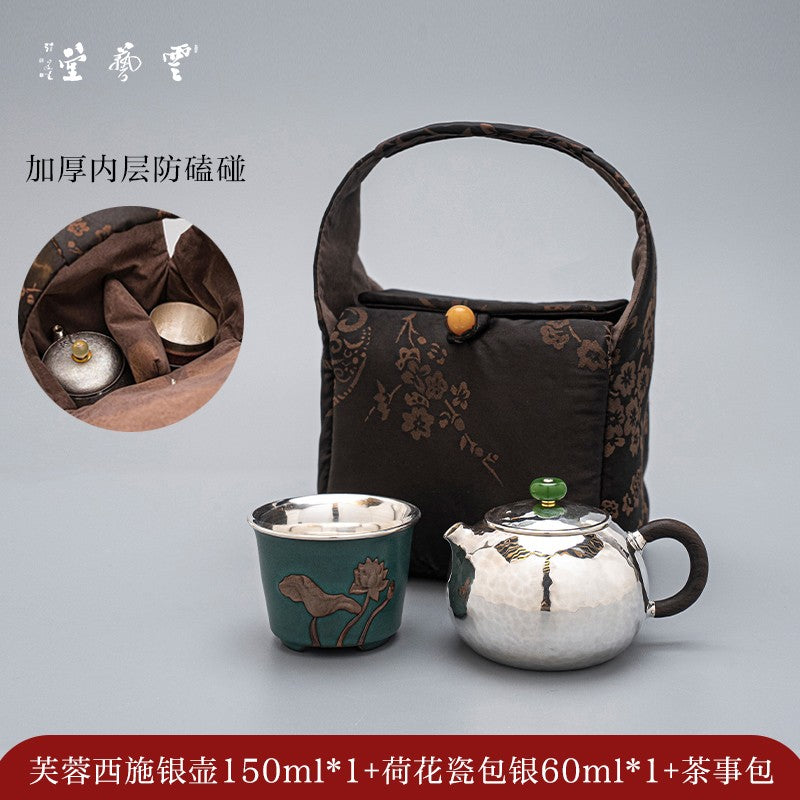 Yunyitang Pure Silver 999 Teapot Handmade Tea Set Furong Xishi For Home Small Silver Teapot