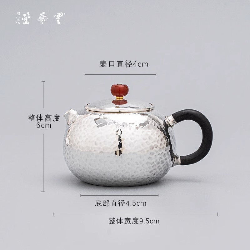 Yunyitang Pure Silver 999 Teapot Handmade Tea Set Furong Xishi For Home Small Silver Teapot