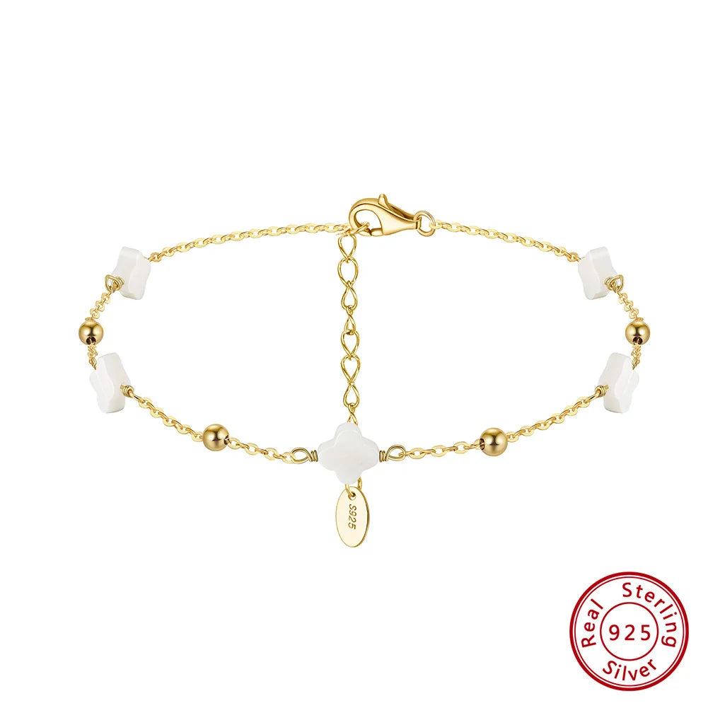 Rinntin Four Leaf Clover Anklet Bracelet for Women Delicate Style 925 Silver Thin Chains On Leg Summer Beach Accessories GMA01