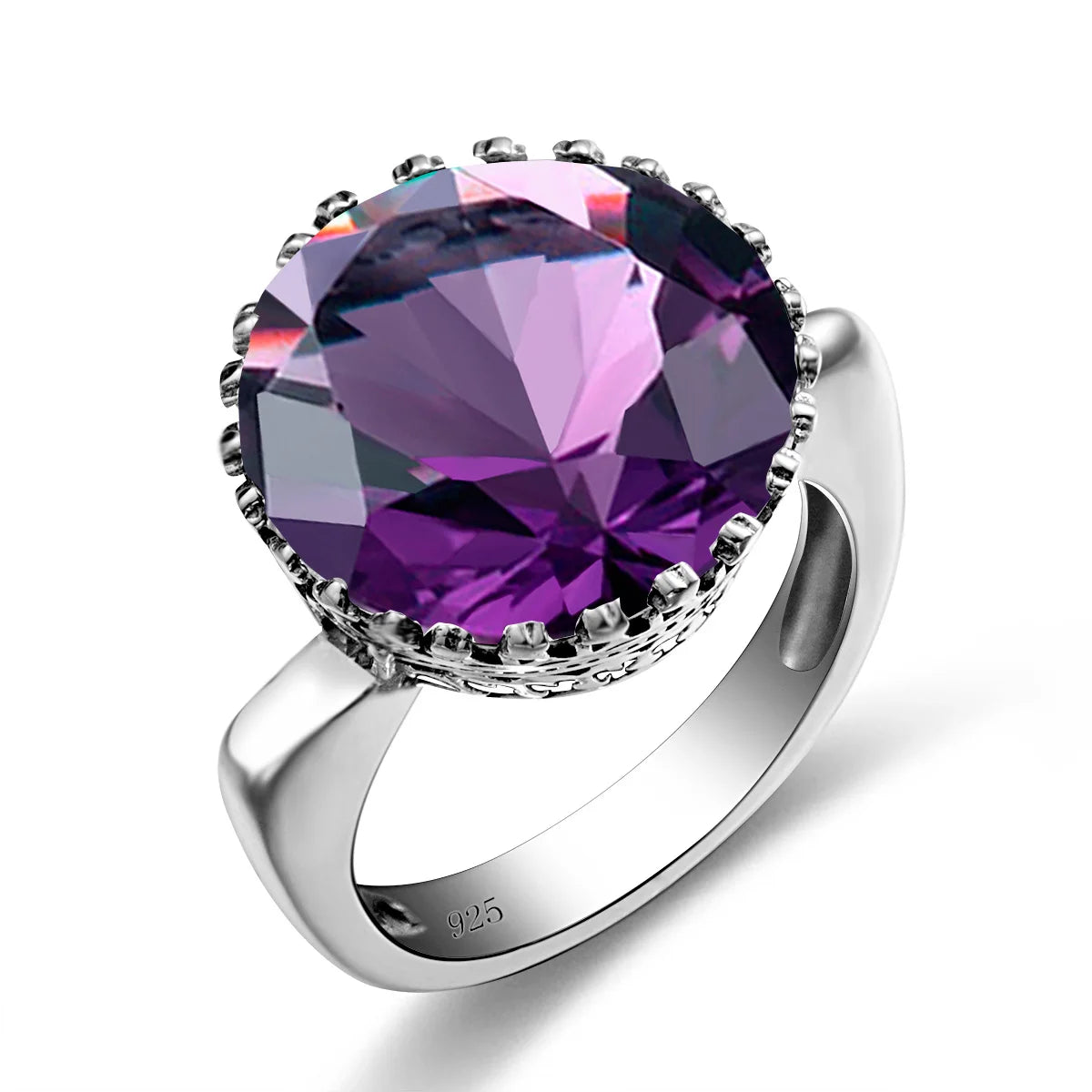 Szjinao Round Cut 16*16mm Garnet Ring Women Massive Genuine 925 Sterling Silver Vintage Large Wide Silver 925 Women's Jewellry F