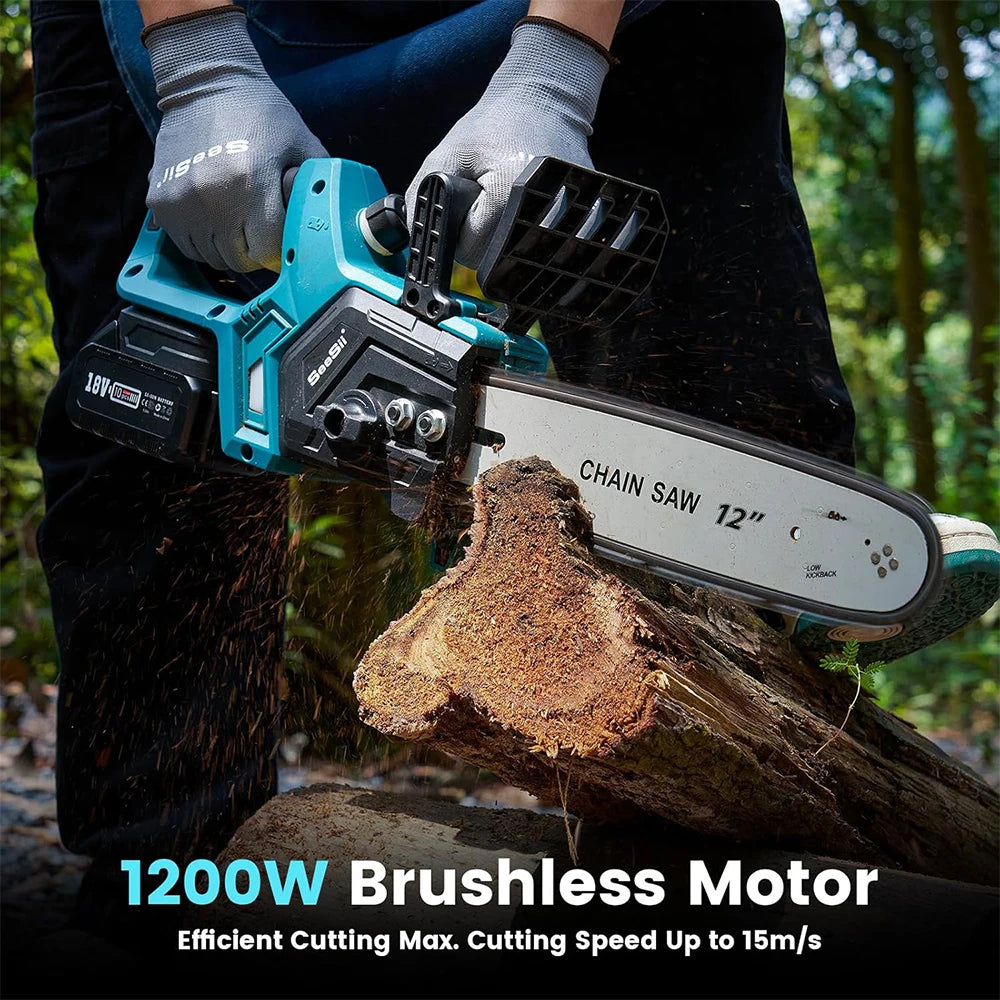 SEESII 12''Cordless Electric Chainsaw Brushless Chain Saw Firewood Tree Cutting Garden Pruning Power Tool For Makita Battery 18V