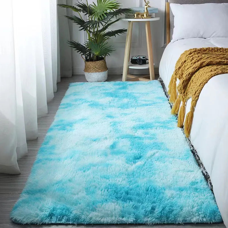 Solid color simple carpet bedroom large area covered with simple bedside silk hair tie-dye carpet room thickened