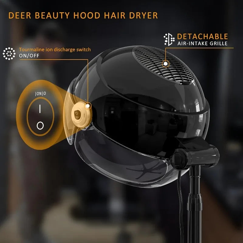 Professional Standing Hair Dryer - 1875W Floor Standing Hooded Dryer Hair Bonnet with Ionic Generator for Professional Salon