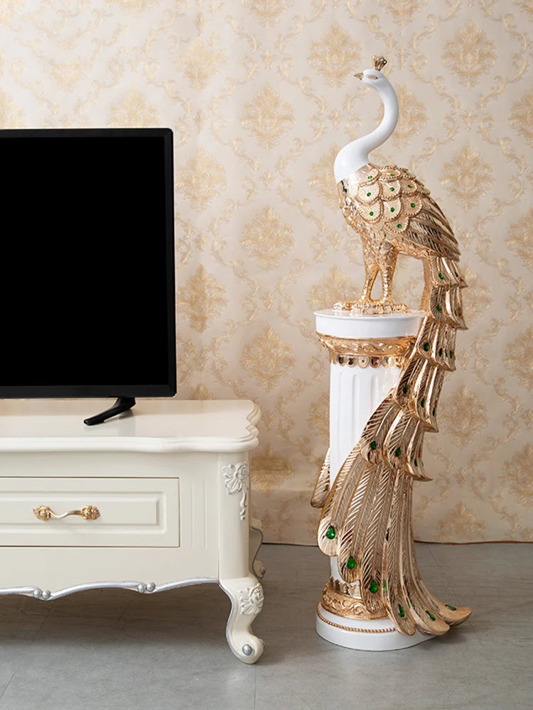 Nordic Room Decor Large Peacock Sculpture Ornament Living Room TV Cabinet Artwork Statue Crafts Gift Home Decoration Accessories