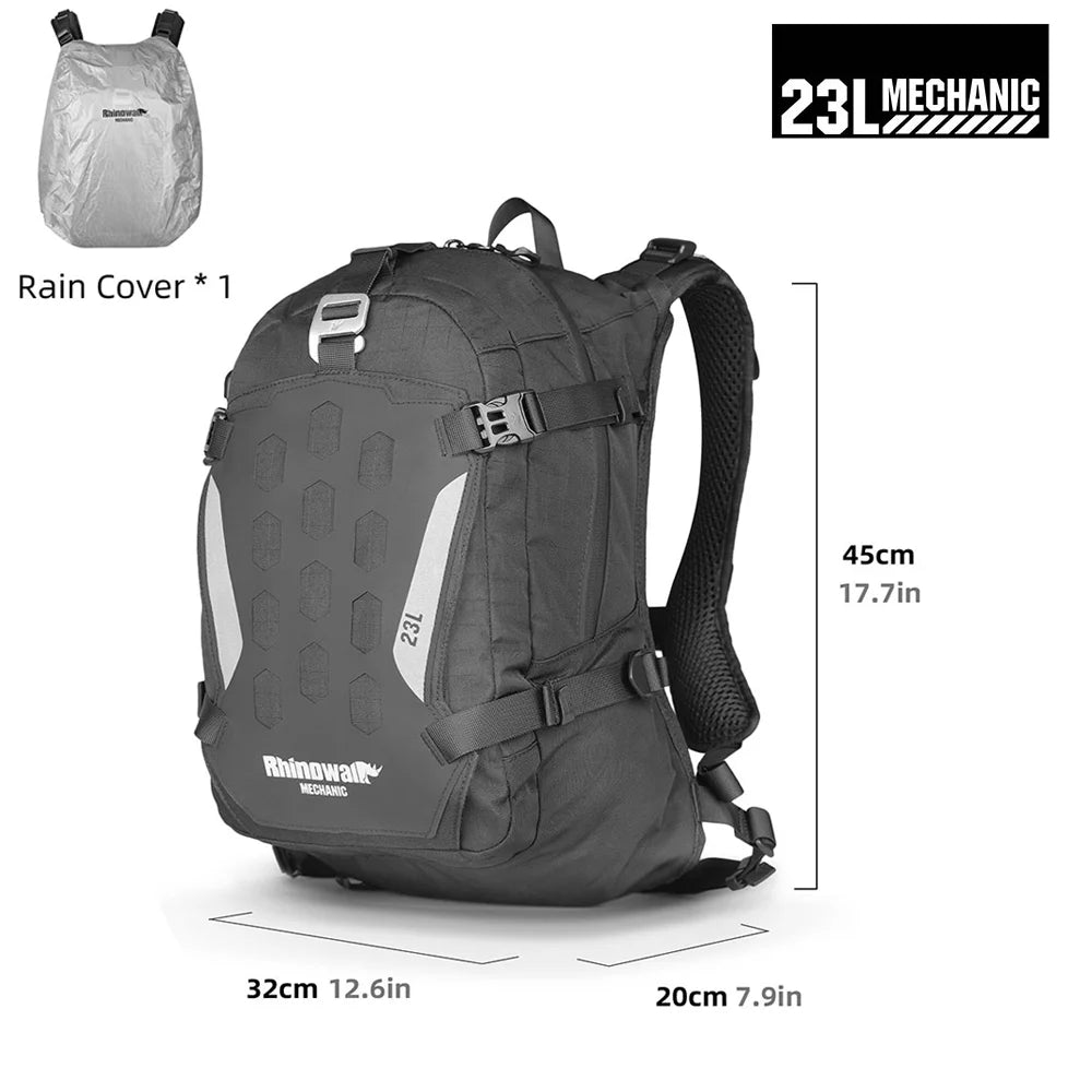 Rhinowalk Motorcycle Tough Backpack 23L Cycling Waterproof Backpack With Raincover Magnetic Buckle Support 14 Inch Laptop