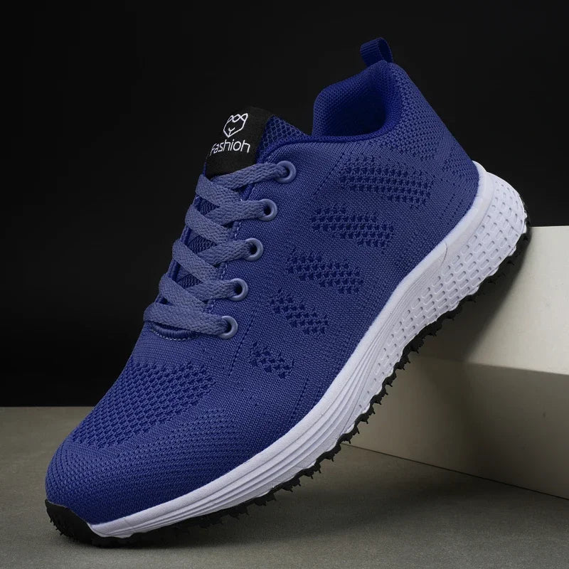 Women's Sneakers Breathable Knitted Mesh Comfortable Flat Lace Up Shoes Trendy Fashionable Casual Outdoor Women Running Shoes